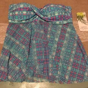 Sweet Escape teal, pink & white swim top SZ.8